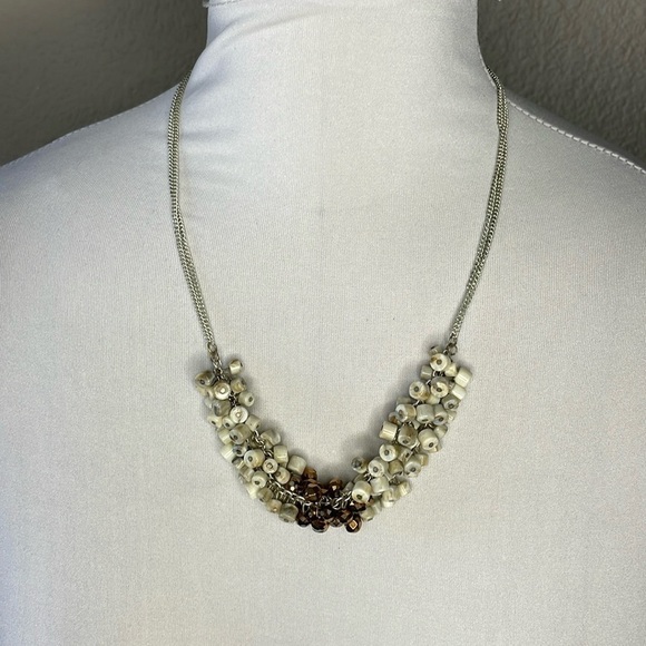 Kenneth Cole Beaded Cluster Chunky Necklace Color Block Silver Tone Chain - Picture 1 of 8